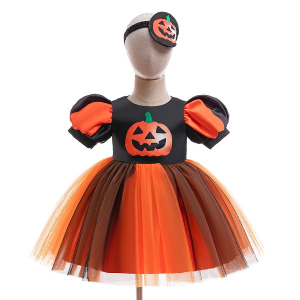 Girls' Dress Halloween Lantern Sleeve Cosplay Children's Dress Little Girl Tutu Tulle Skirt Wholesale