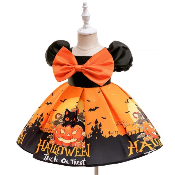 Fancy Halloween Girls' Dress Satin Printed Children's Dress